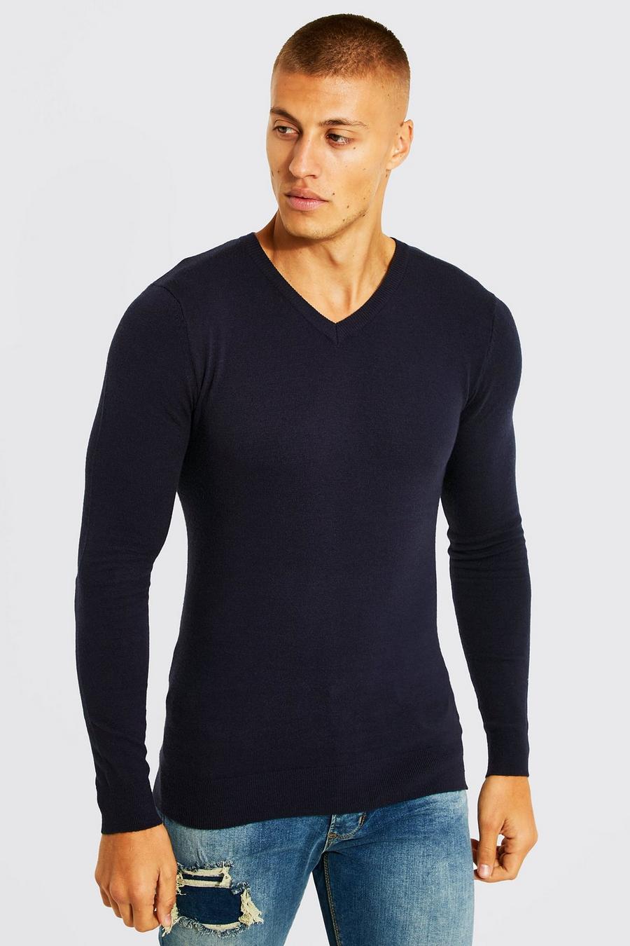 Recycled Muscle V Neck Jumper | boohoo