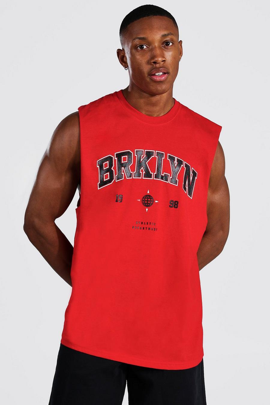 Camiseta de tirantes ancha con estampado de Brooklyn, Rojo image number 1