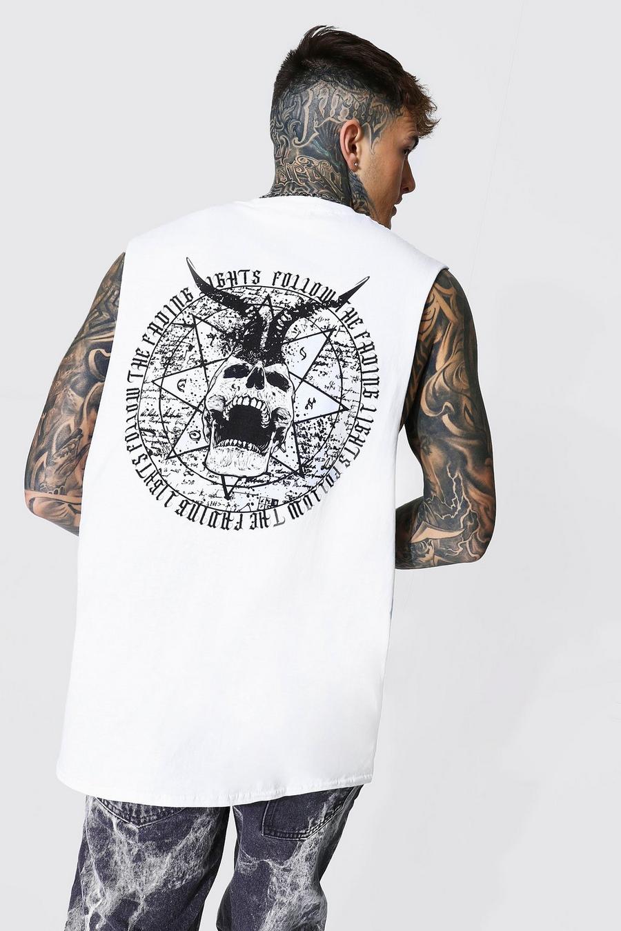 T-shirt sans manches oversize tête de mort, White image number 1