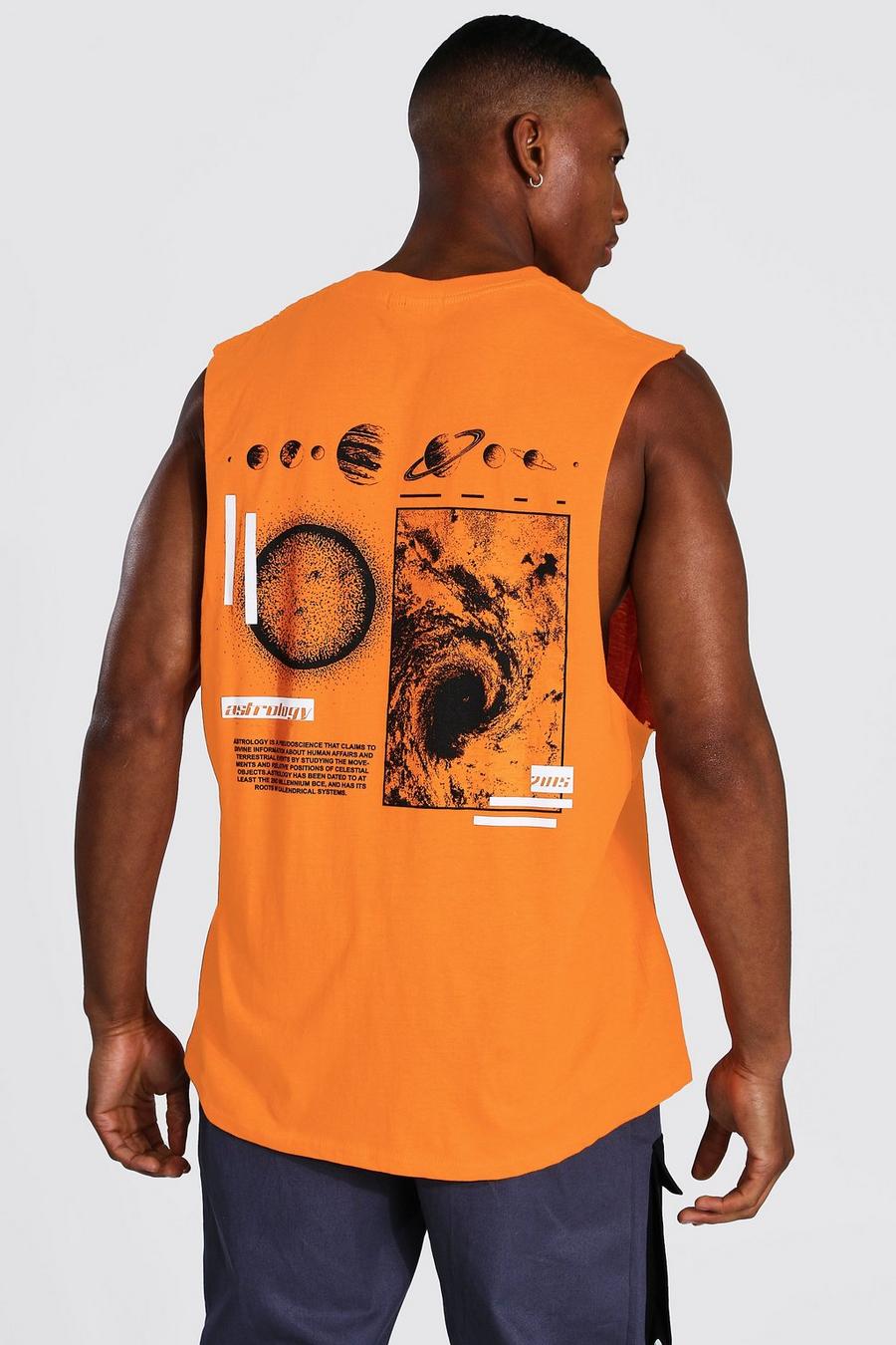 Camiseta ancha de tirantes con estampado espacial por detrás, Naranja image number 1