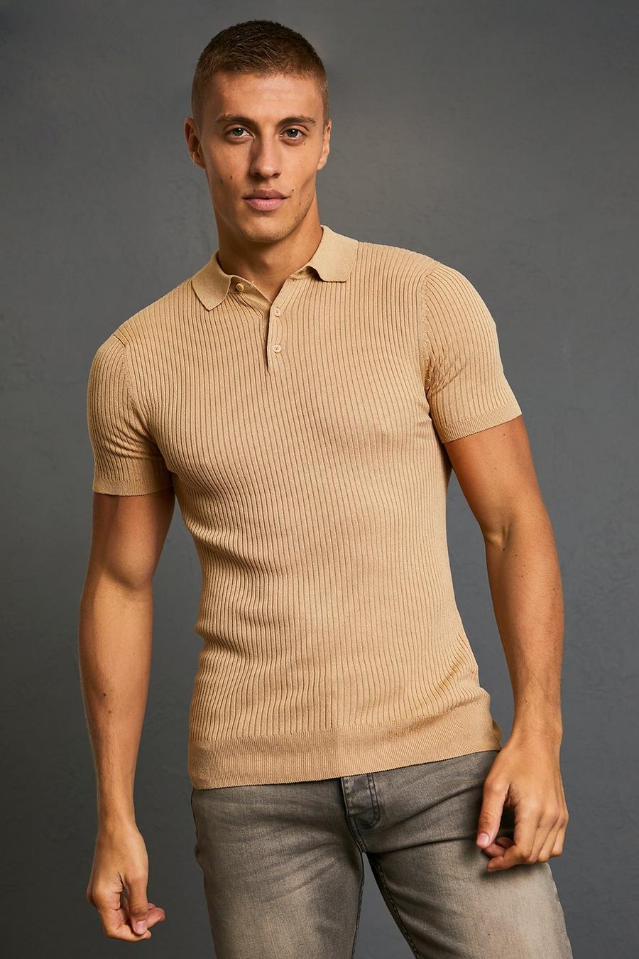Camel Muscle Short Sleeve Ribbed Polo image number 1