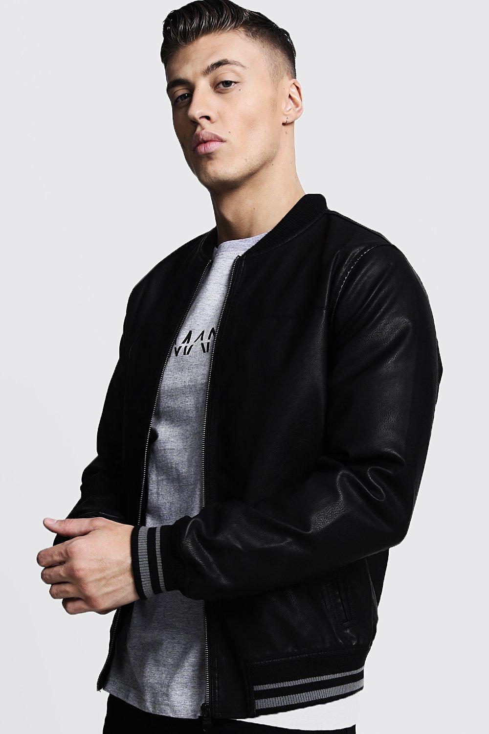 FAUX LEATHER BOMBER JACKET - Black