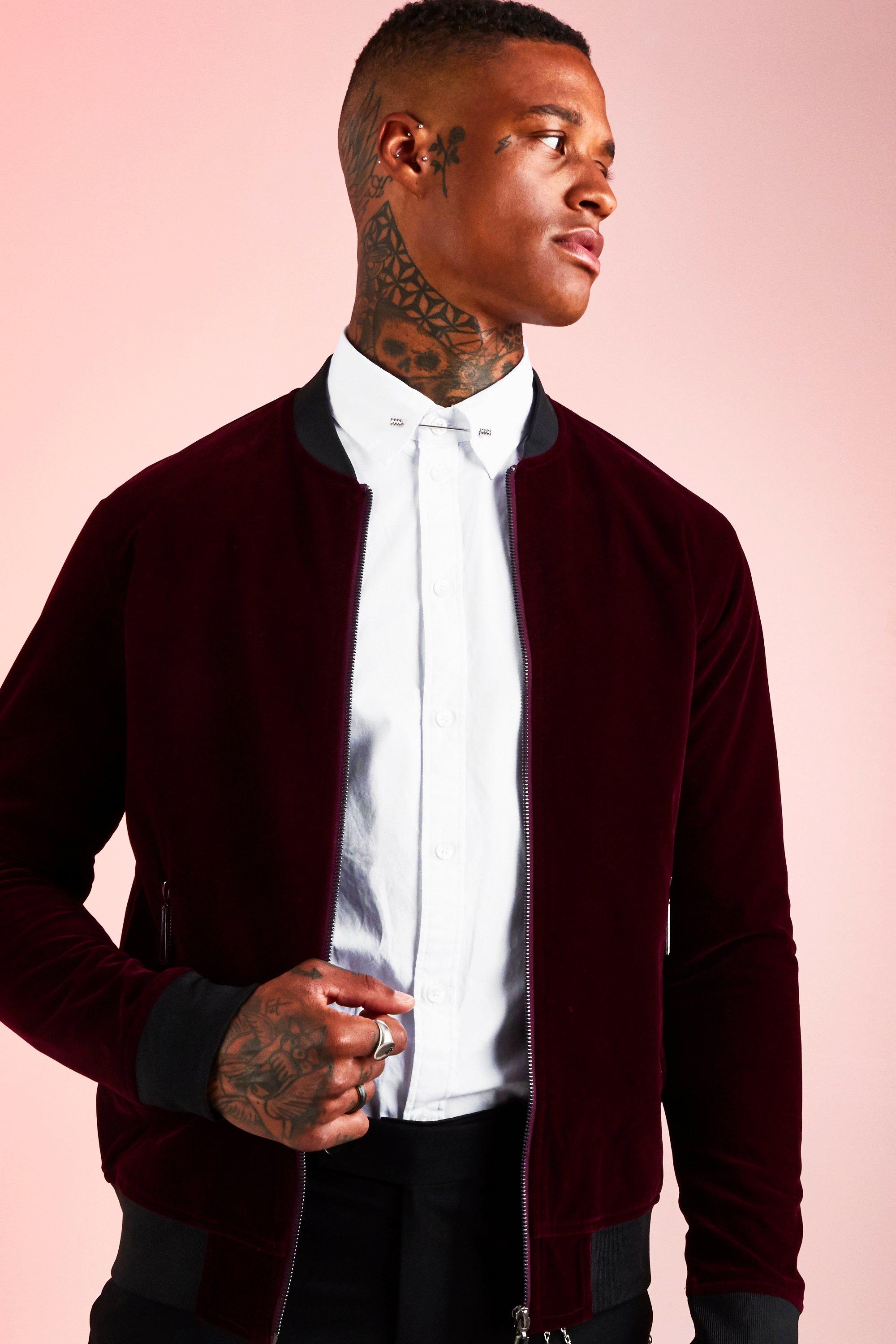 Velour bomber jacket on sale mens