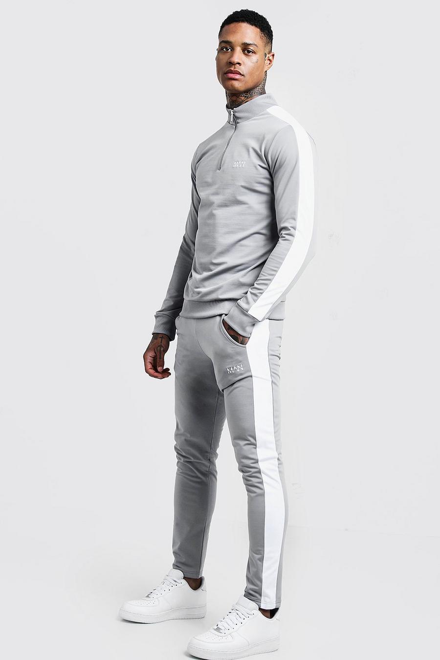 Funnel Neck Contrast Panel Tricot MAN Tracksuit | boohoo
