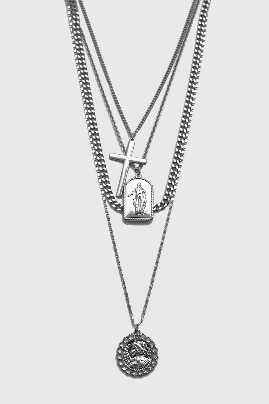 4-reihige Halskette mit Anhänger, Silber image number 1