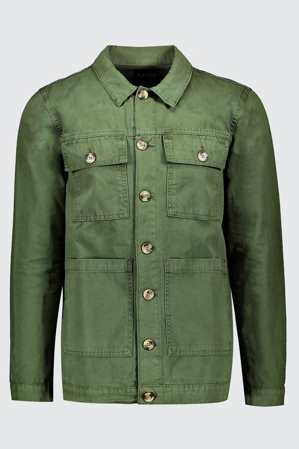 Jersey Utility Button Through Shirt Jacket