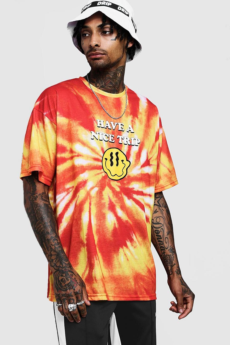 Orange Oversized Tie Dye T-Shirt With Graphic image number 1