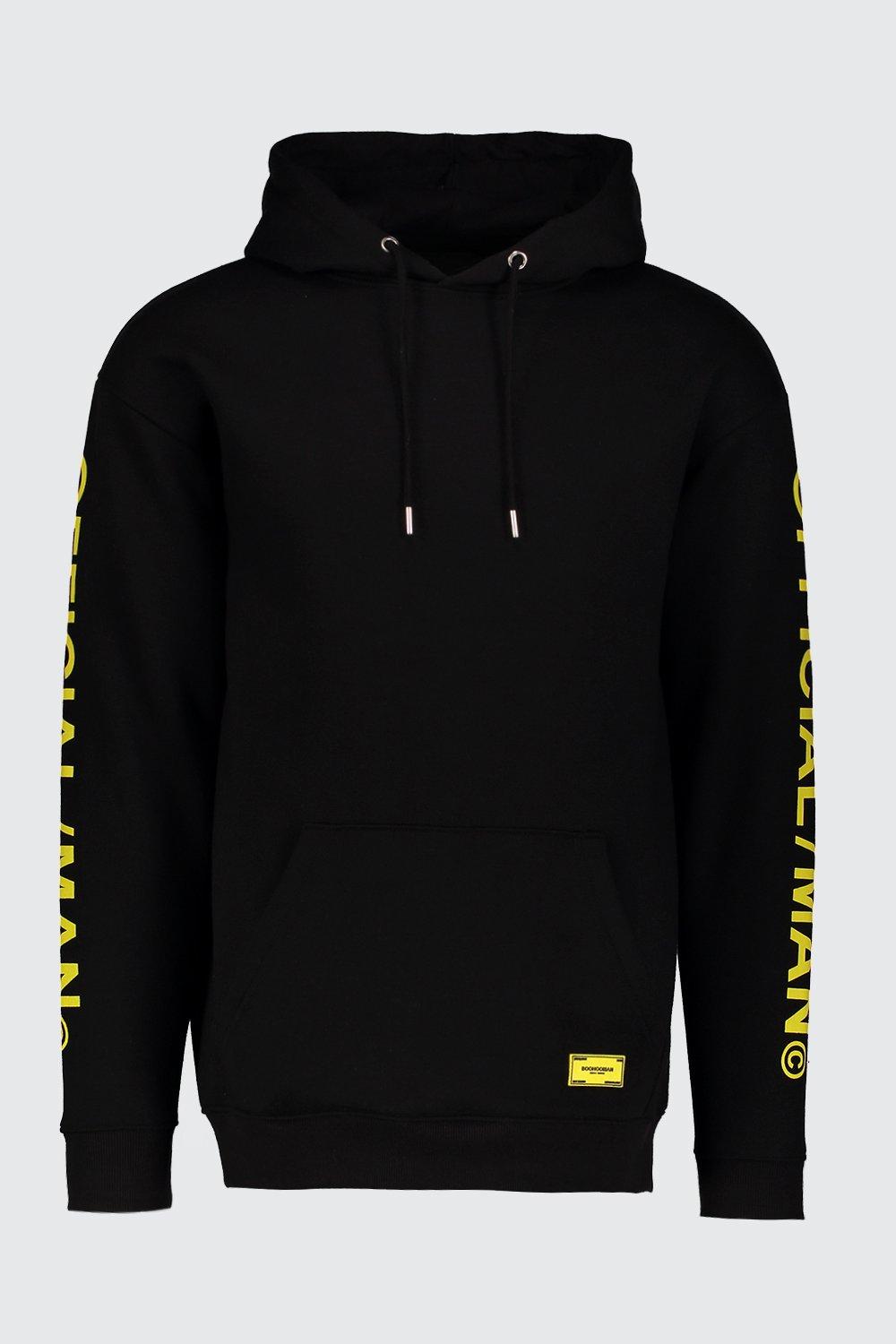 Hoodie with outlet writing on sleeve