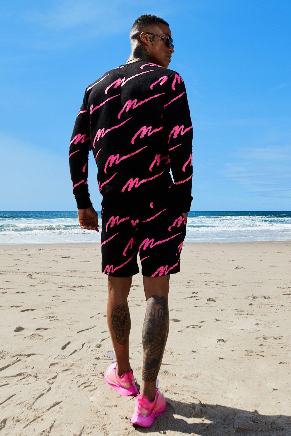 Neon All Over MAN Print Sweater Shorts Tracksuit