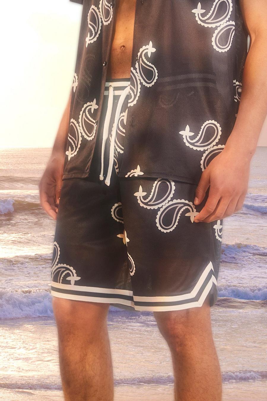 Black Middellange Mesh Paisley Basketbal Shorts image number 1