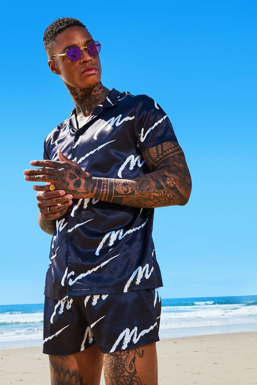 Ensemble short et chemise en satin MAN sur l ensemble boohoo