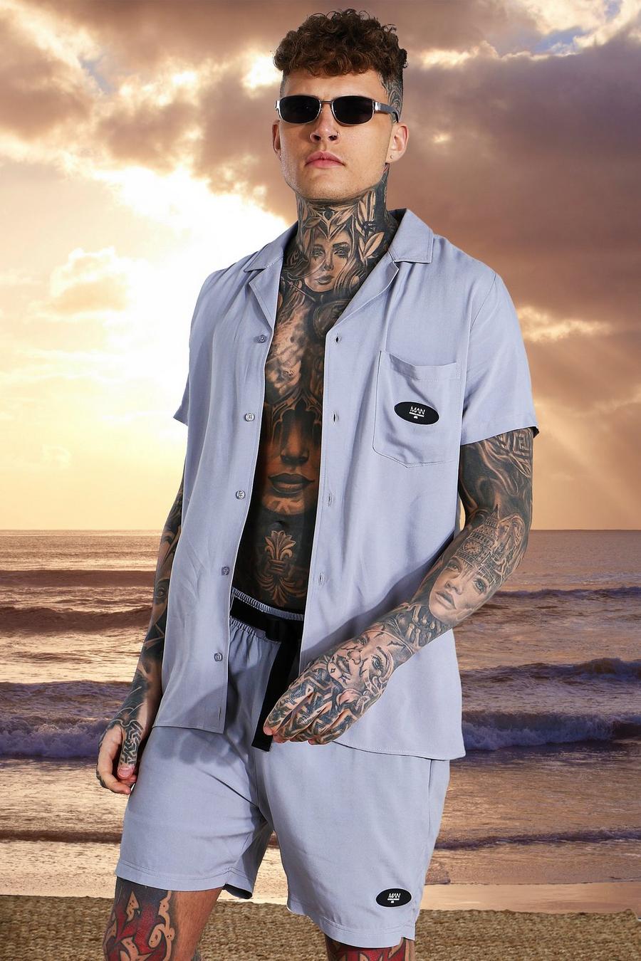 Grey Short Sleeve Viscose Man Tab Shirt image number 1