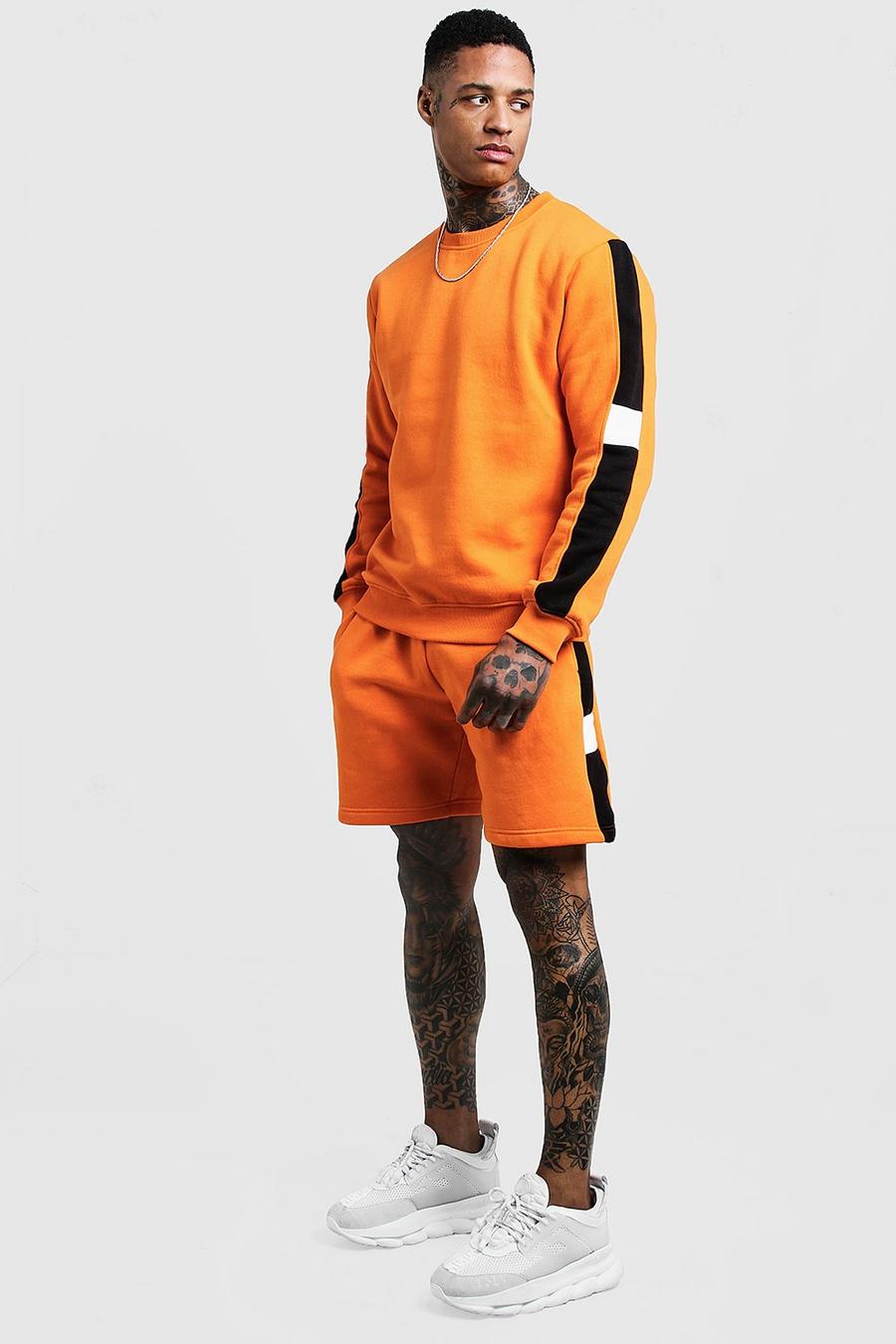 Orange Sweatshirt och shorts med sidopaneler image number 1