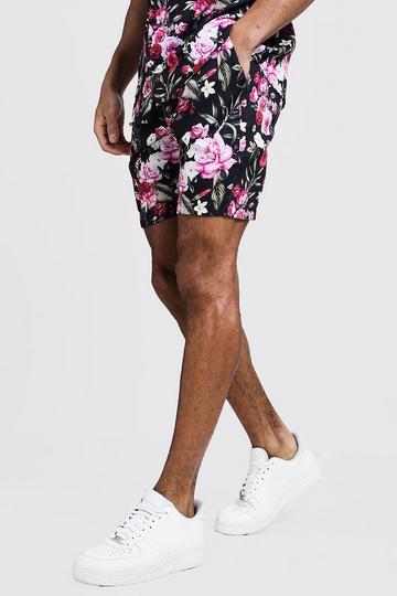 Floral Print Drawstring Waist Shorts black