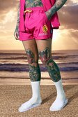 Fuchsia pink Short Length Homme Print Swim Shorts