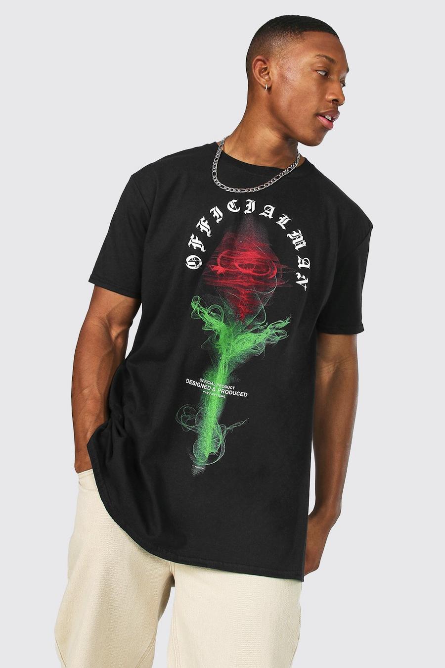 Black Oversized Official Man Rose Print T-shirt image number 1