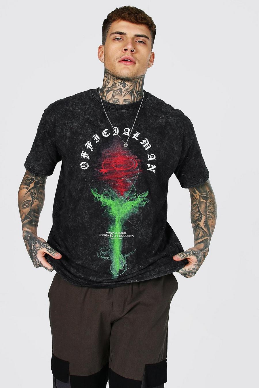 T-shirt oversize délavé imprimé rose - Official MAN, Charcoal image number 1