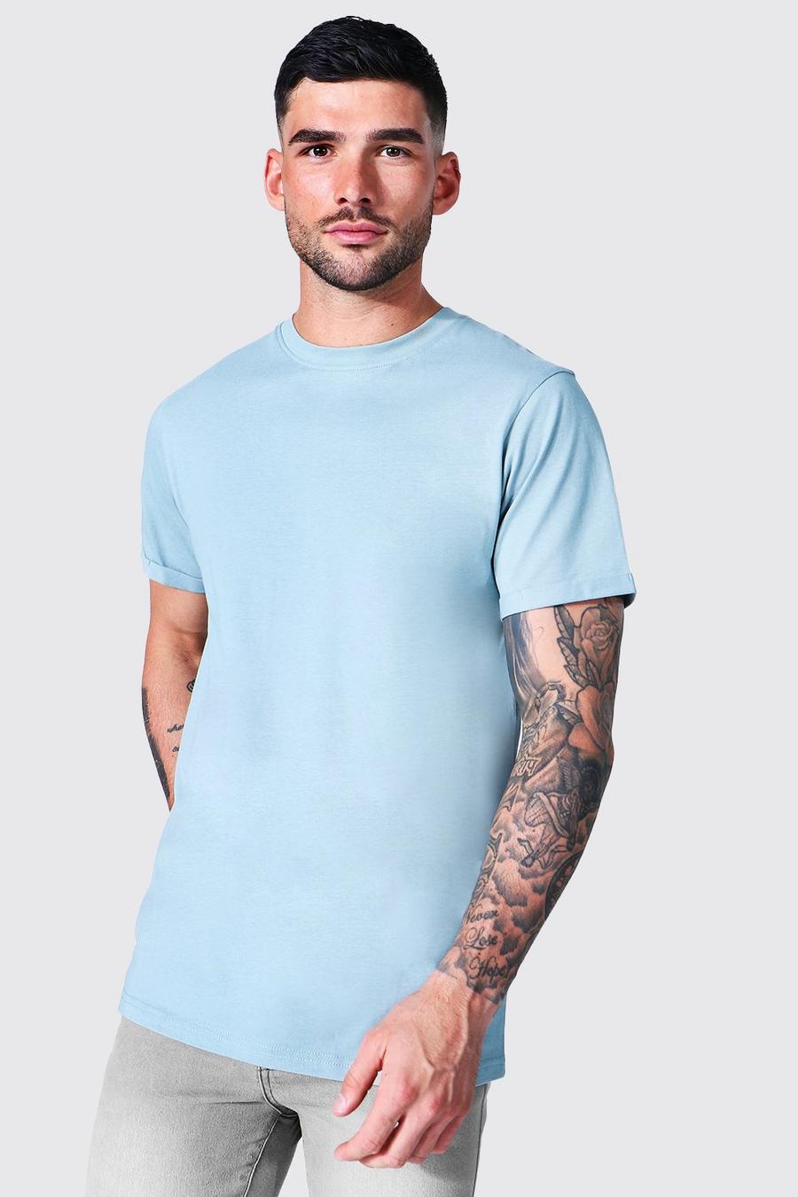 Dusty blue Roll Sleeve Crew Neck T-shirt image number 1