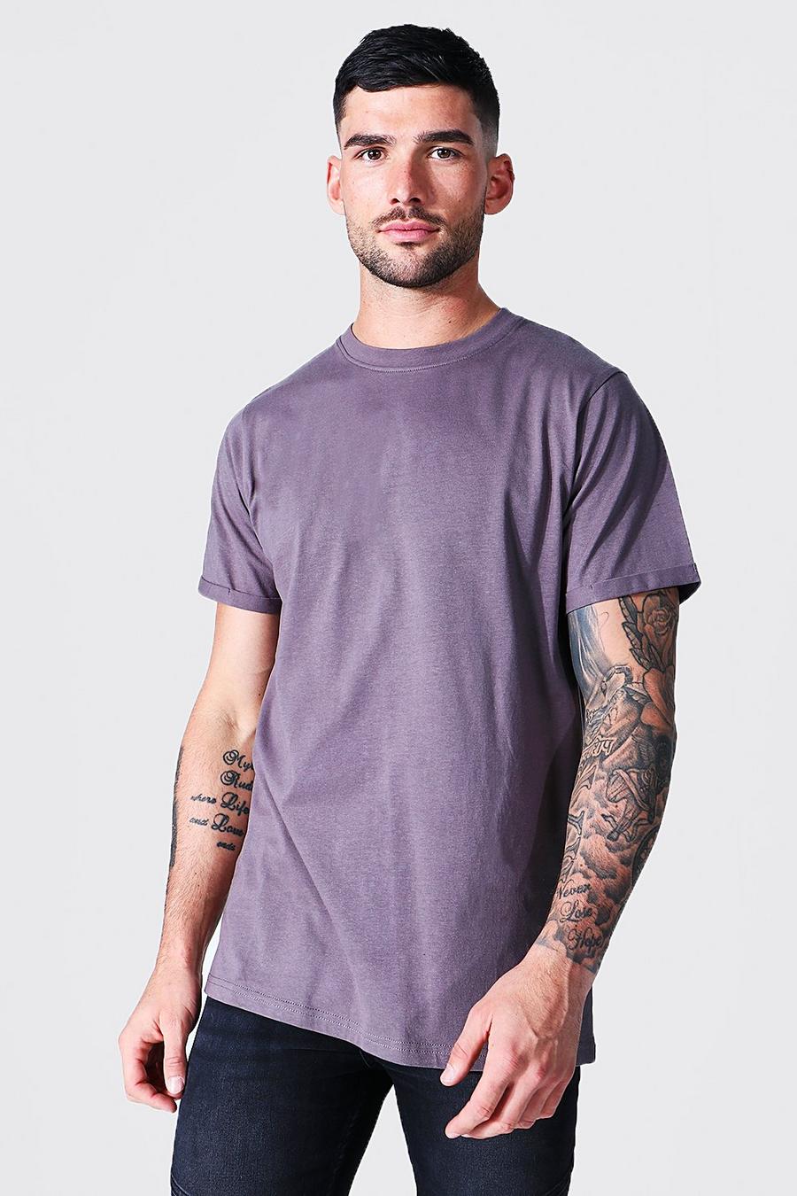 Charcoal Roll Sleeve Crew Neck T-shirt image number 1