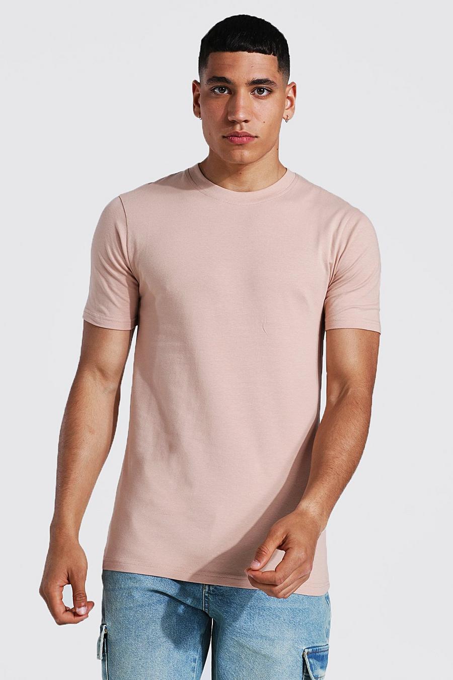 Taupe Muscle Fit T-Shirt Met Crewneck image number 1