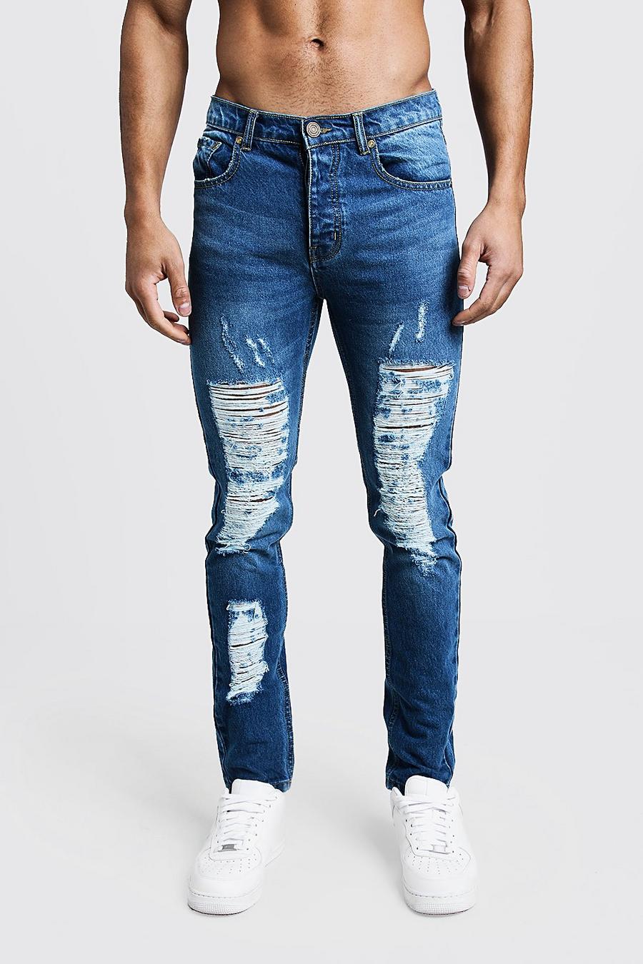 Skinny Fit Rigid Heavily Distressed Jeans image number 1