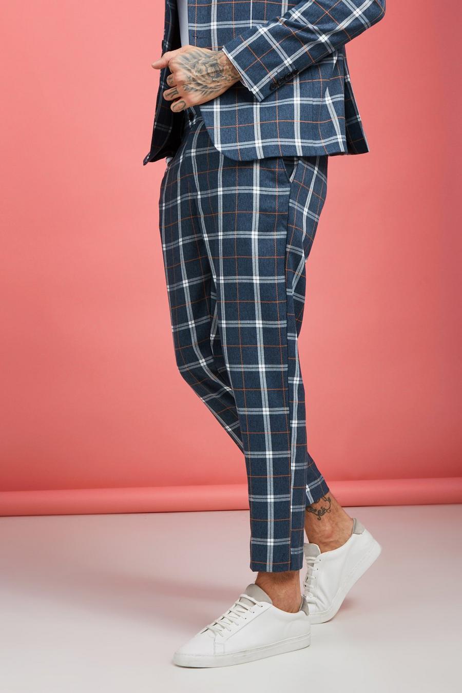 Blue Bold Check Skinny Fit Suit Pants image number 1