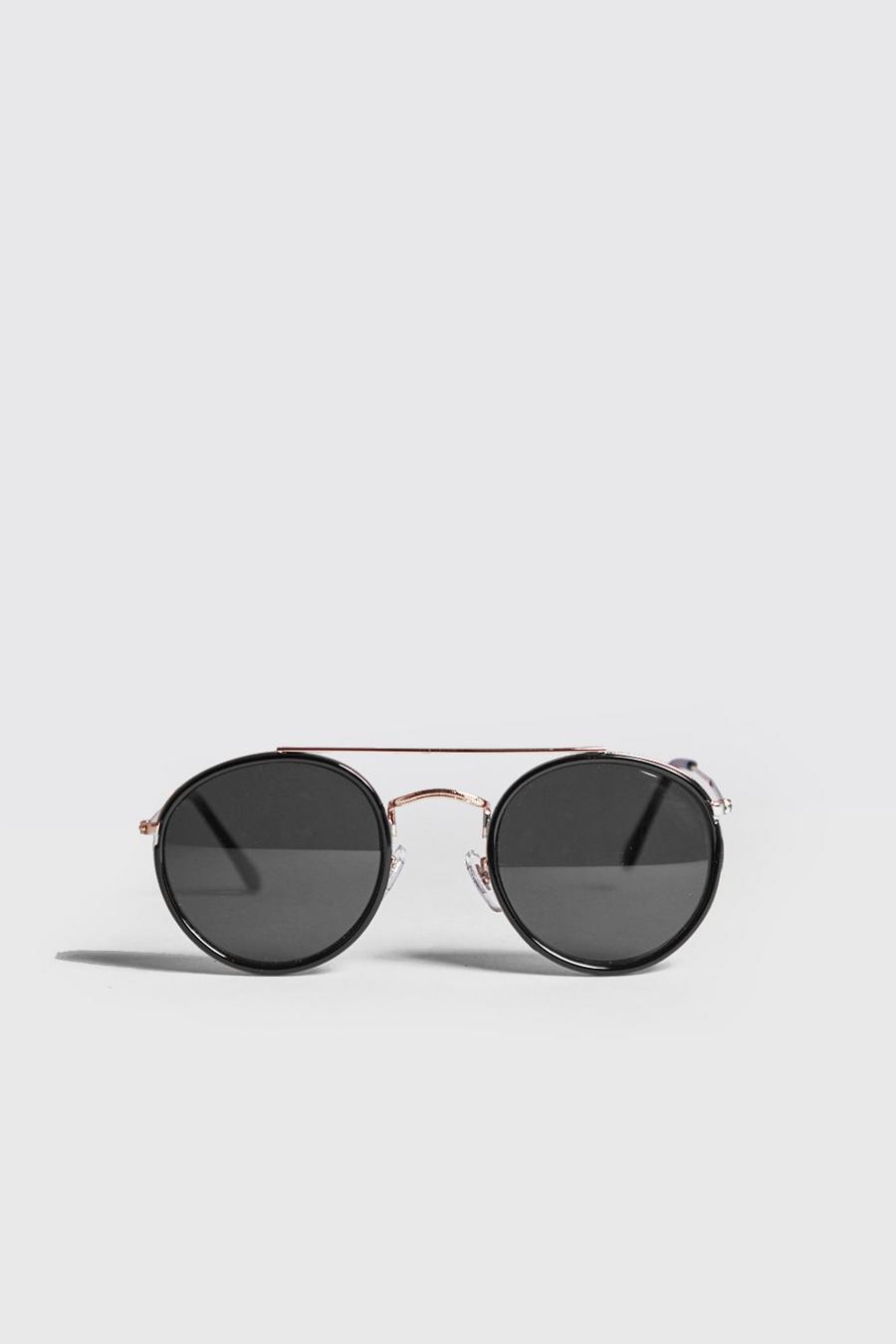 Zwart Zonnebril met ronde glazen en hoog frame image number 1
