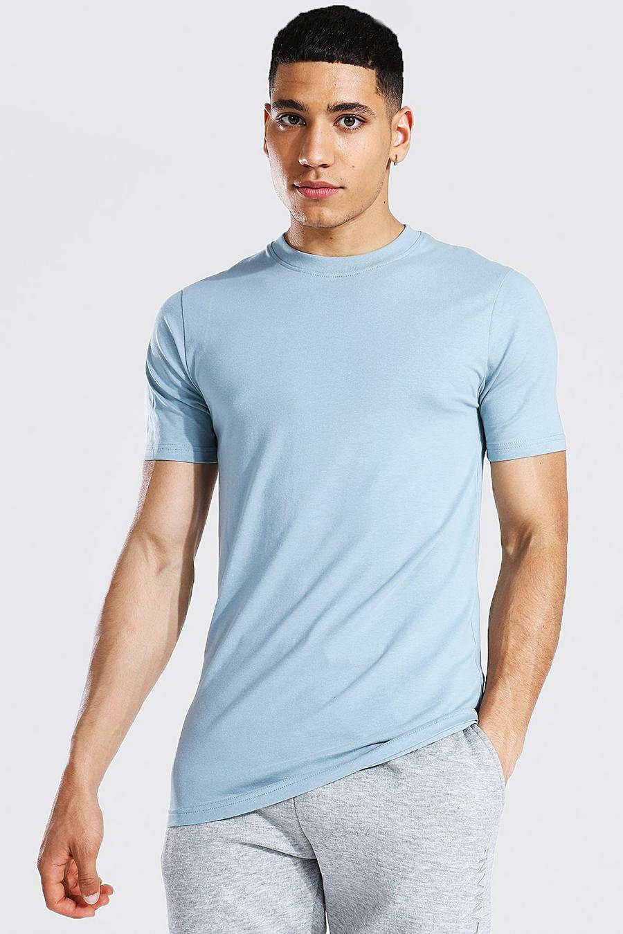 Dusty blue T-shirt i muscle fit med rund hals image number 1