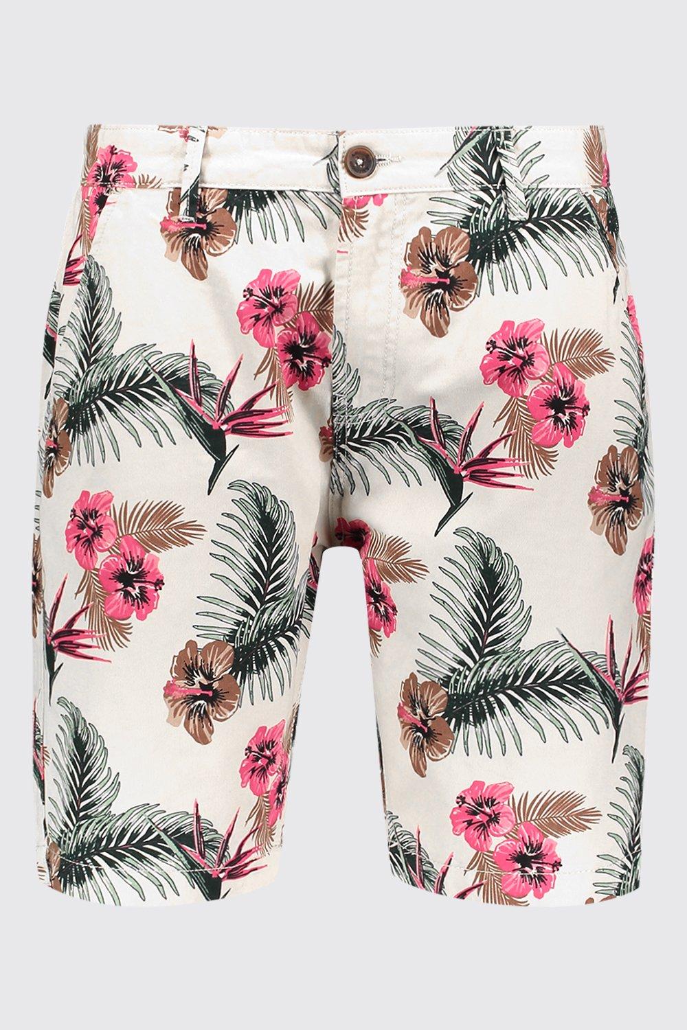 Slim Fit Floral Print Cotton Chino Shorts boohoo UK