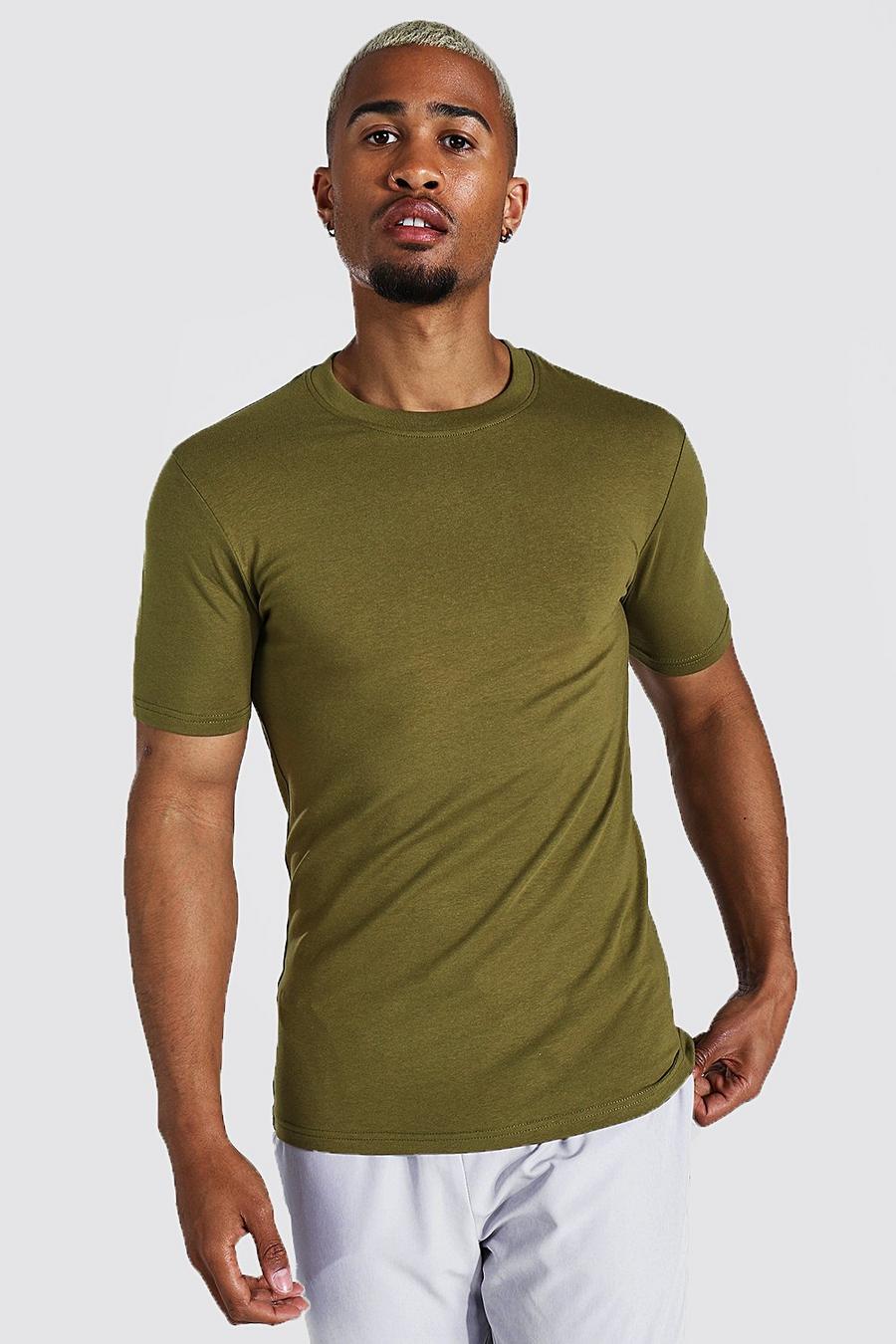 Khaki Muscle Fit Crew Neck T-shirt image number 1