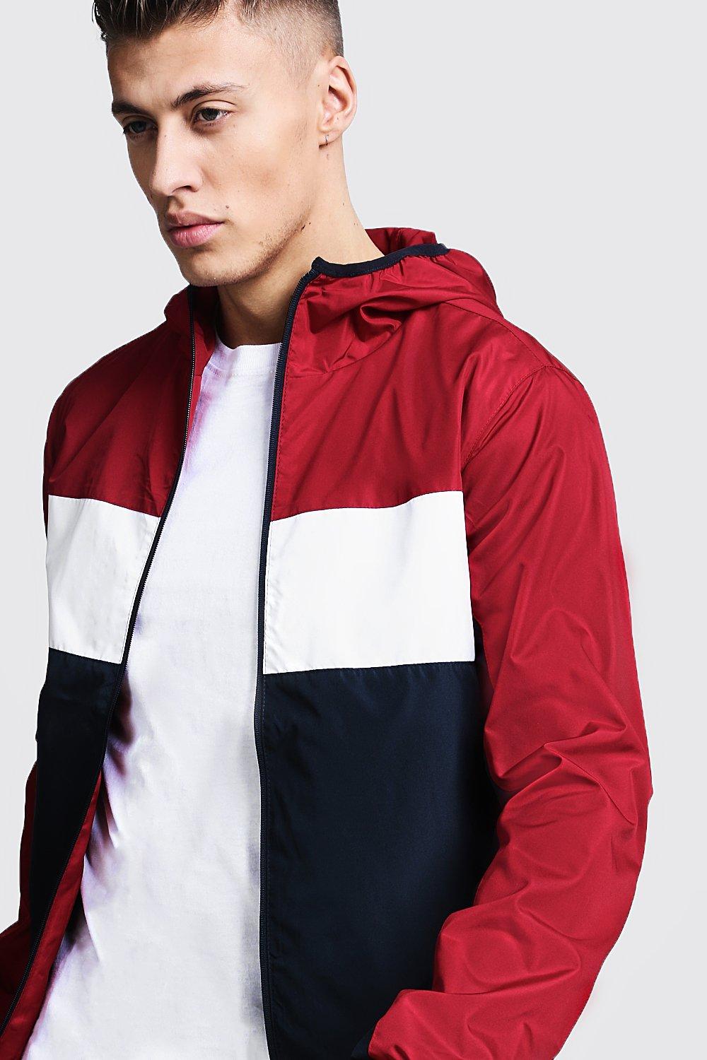 Womens Mens Clothing Mens Jackets Casual jackets Boohoo Denim Zip Through Colour Block Cagoule in Red 