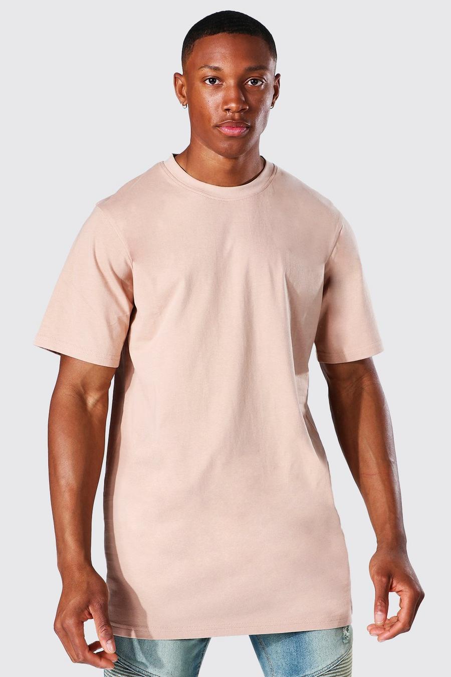 Taupe Longline Crew Neck T-shirt image number 1