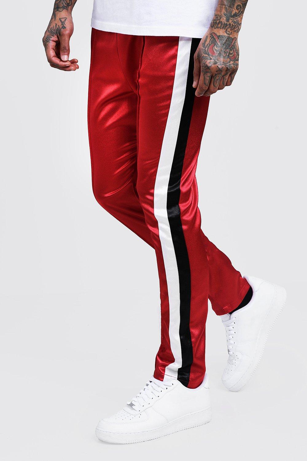 red satin joggers