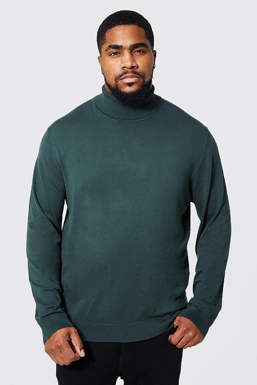 Maglione Plus Size Regular Fit in maglia riciclata con collo alto, Green gerde