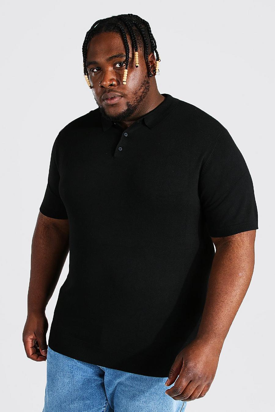 Black Plus Short Sleeve Knitted Polo image number 1