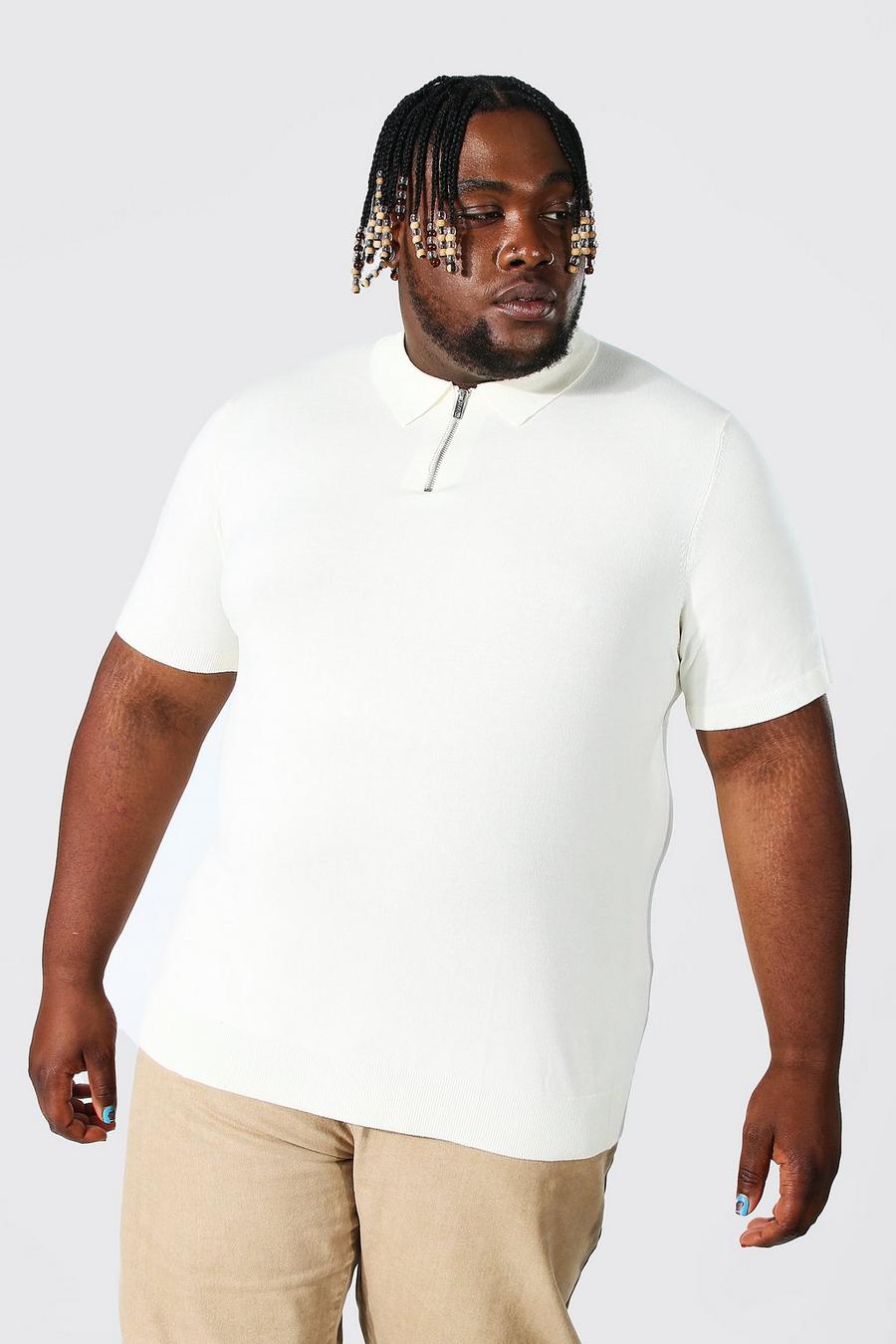 Cream Plus Half Zip Knitted Polo image number 1
