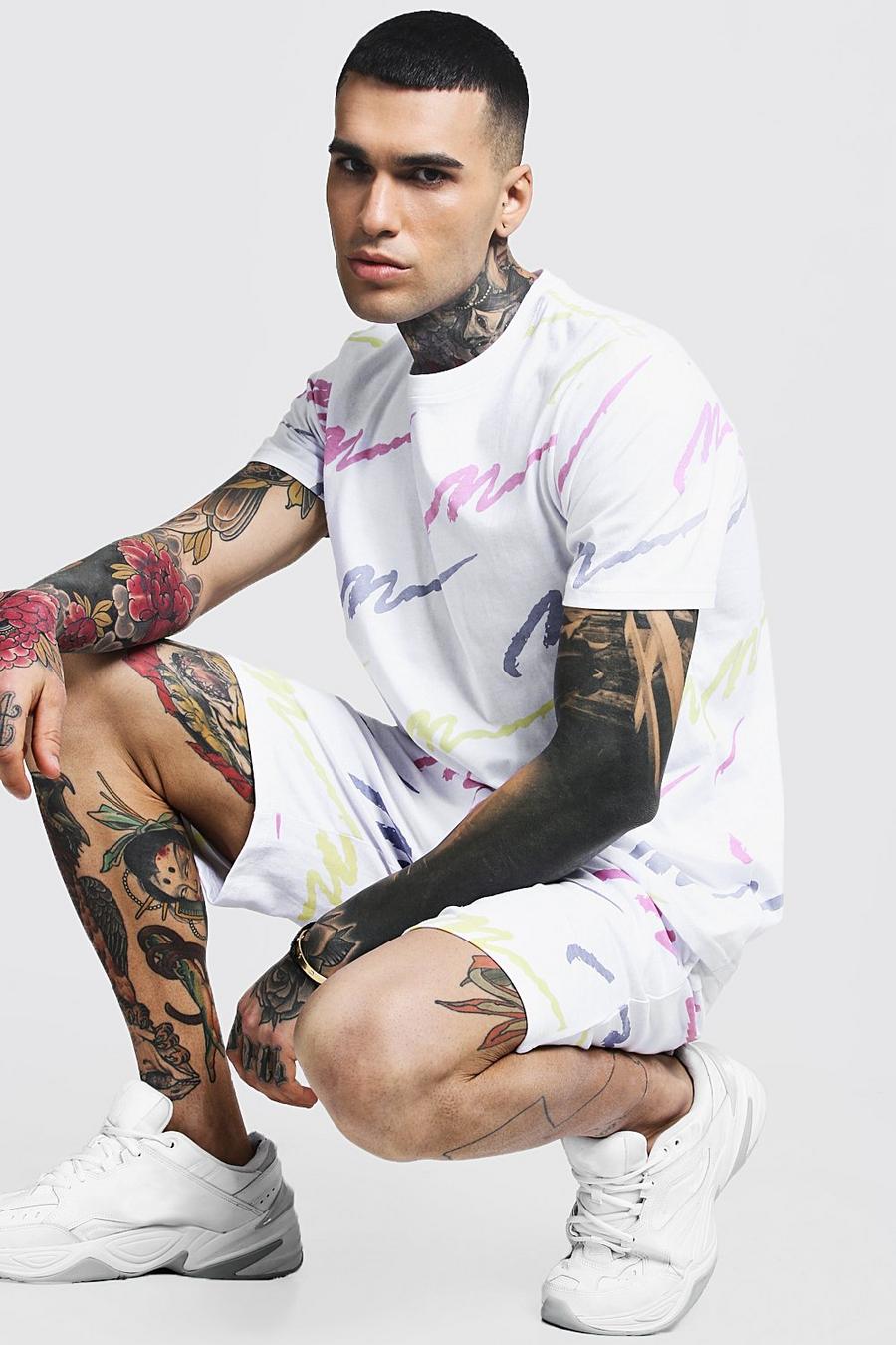 White All Over Man Graphic T-Shirt & Short Set image number 1