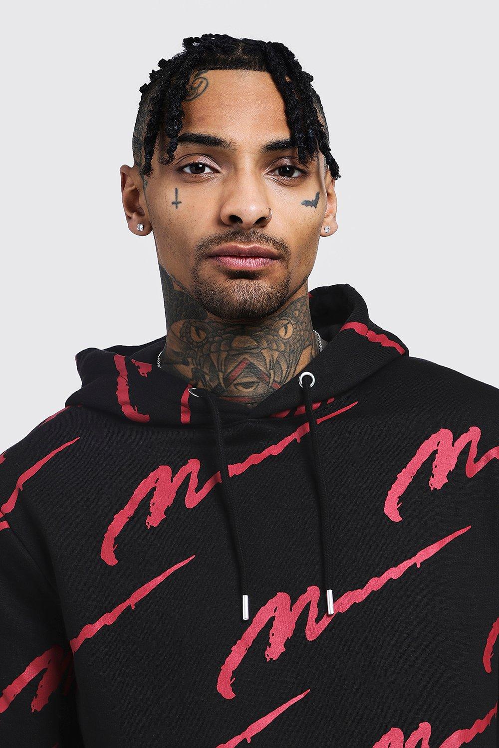 Boohooman all best sale over print hoodie