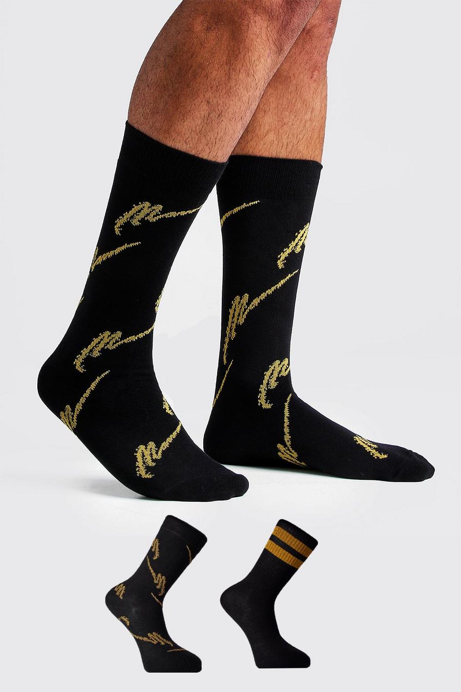 2er-Pack goldfarbene Socken mit „MAN“-Print image number 1
