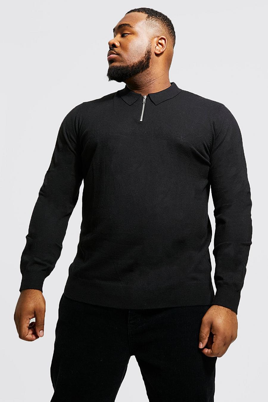 Black Plus Half Zip Knitted Polo image number 1