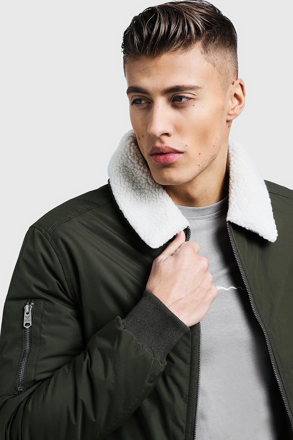 Borg Collar Padded Utility Bomber boohoo IE
