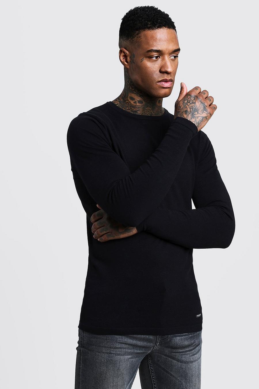 Black Muscle Fit Knitted Jumper image number 1
