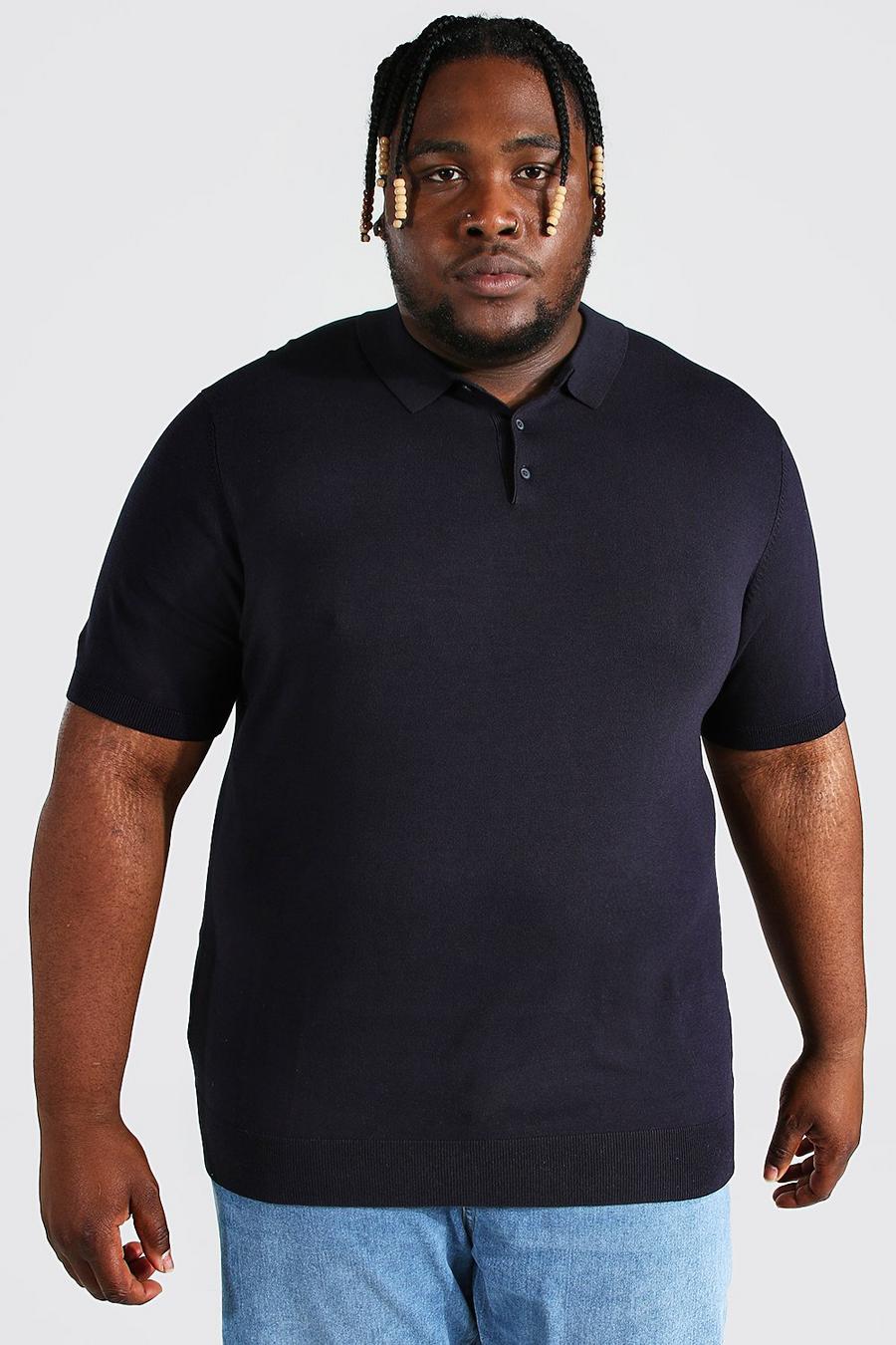 Navy Plus Short Sleeve Knitted Polo image number 1