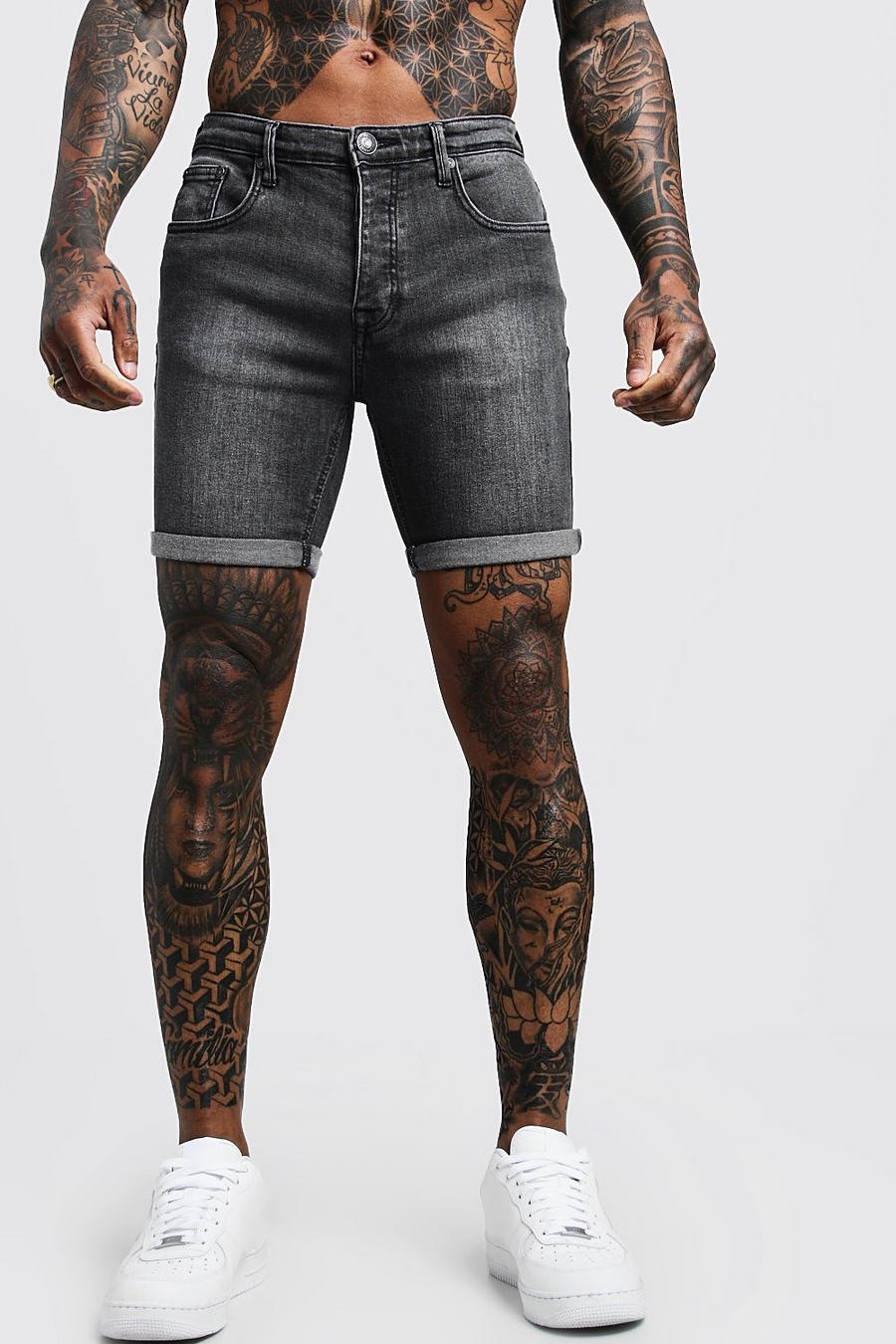 שורט סקיני ג'ינס נמתח בצבע פחם image number 1
