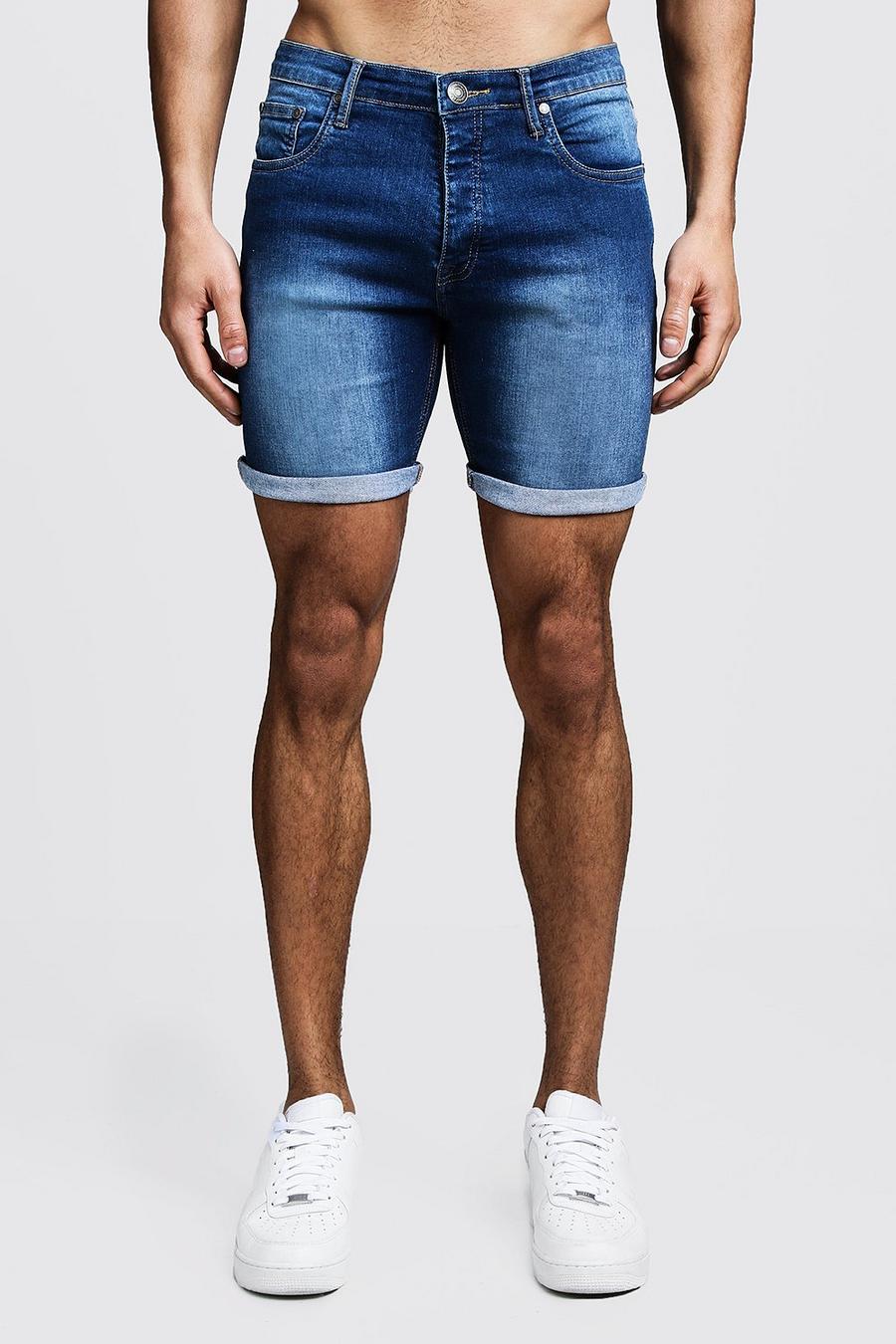 Stretch Skinny Fit Mid Blue Jean Shorts image number 1