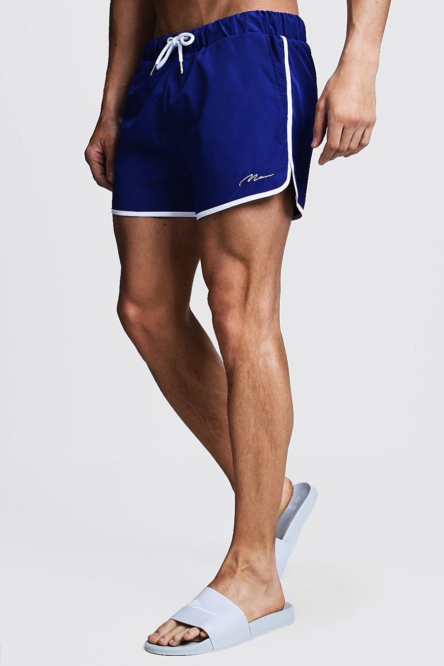 Costume a pantaloncino stile runner con scritta MAN, Blu cobalto image number 1