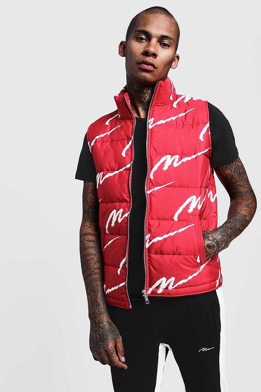 Red All Over MAN Zip Through Padded Gilet image number 1