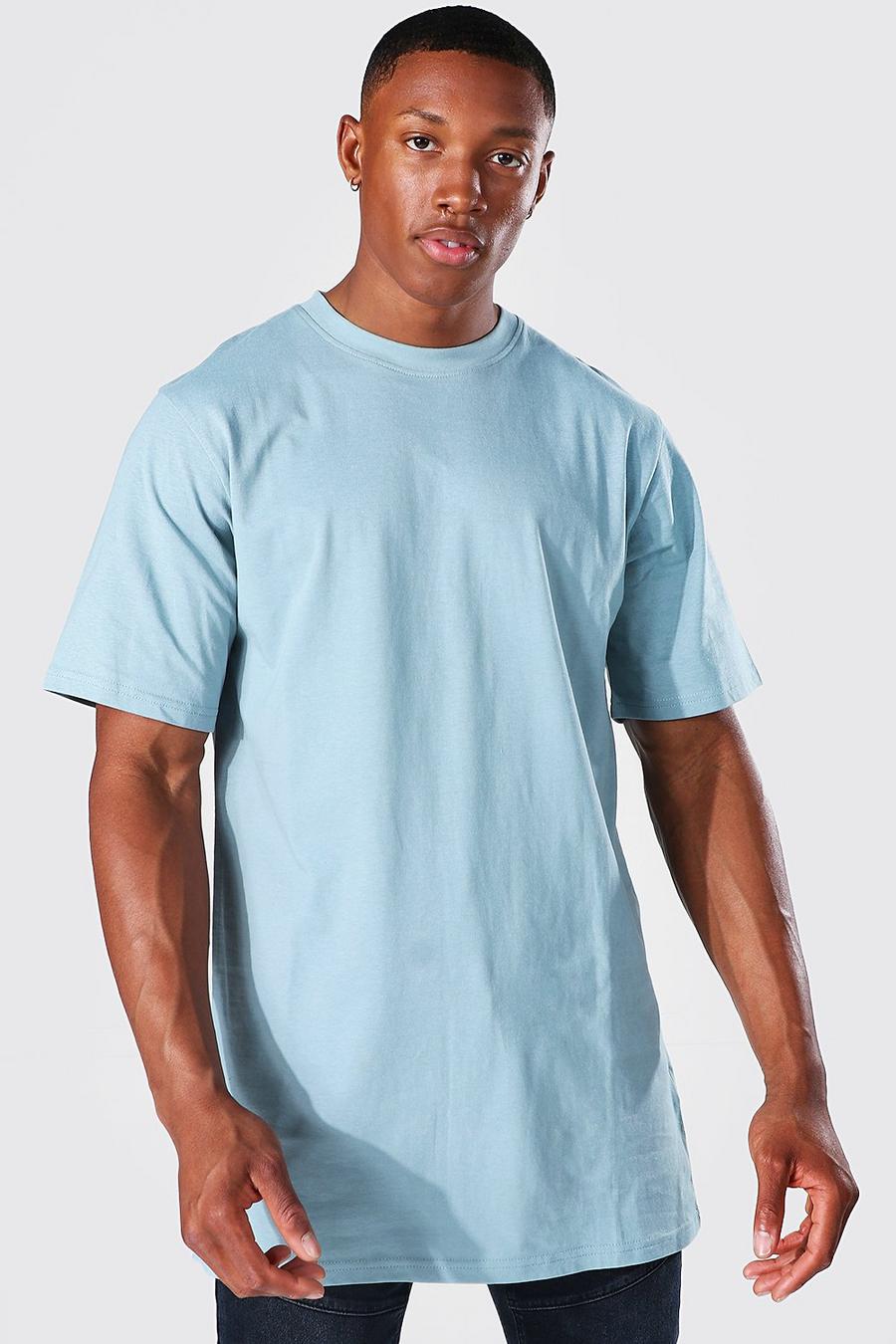 Longline Crewneck T-Shirt, Dusty blue image number 1