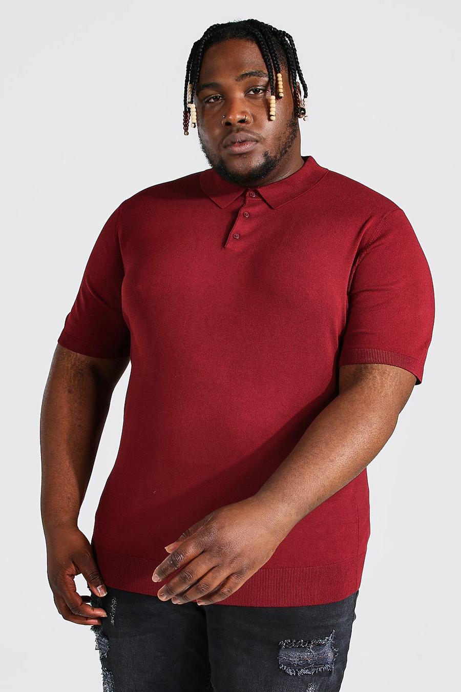 Burgundy Plus Short Sleeve Knitted Polo image number 1