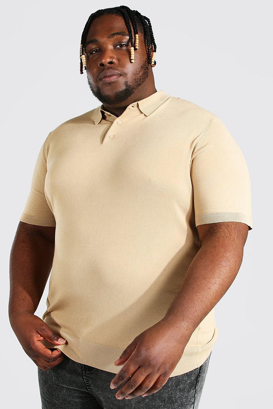 Camel Plus Short Sleeve Knitted Polo image number 1